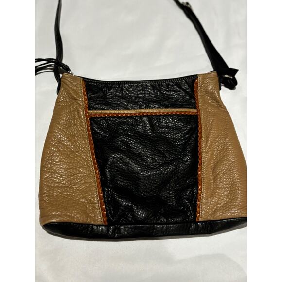 MARC FISHER-Dark Brown/Tan-Pebbled Leather-adj. crossbody strap boho 80’s Purse - Picture 2 of 8